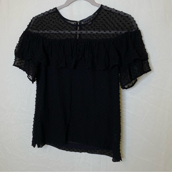 J. Crew Swiss Dot Top Blouse Black Keyhole Back Sheer Top Flowy Sleeves Sz 0 - Picture 3 of 6
